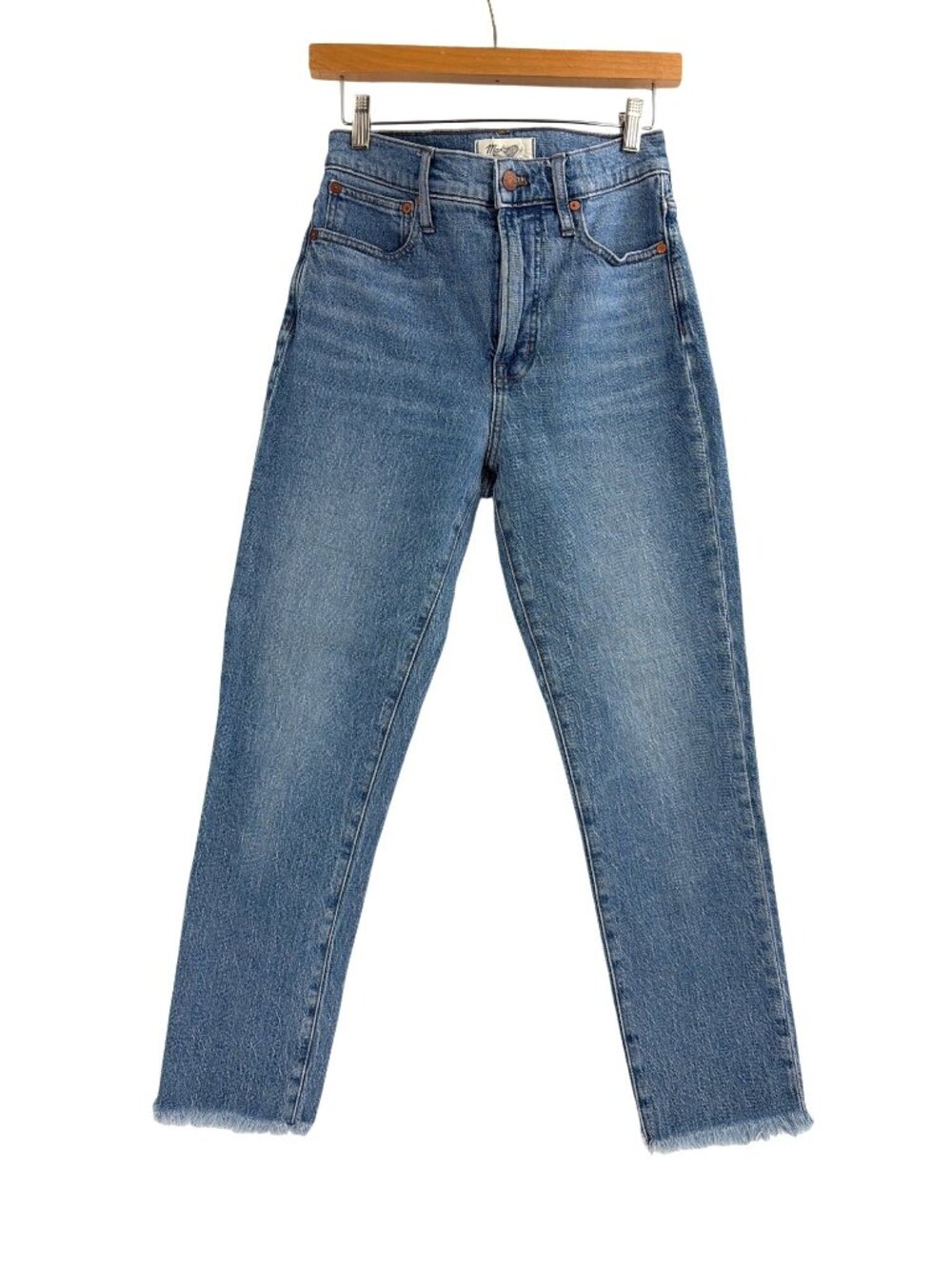 Madewell The Perfect Vintage Straight Jeans Raw Hem Stretch Blue Womens 26